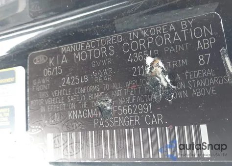 2015 Kia Optima Lx z USA, uszkodzony, nr VIN KNAGM4A7XF5662991